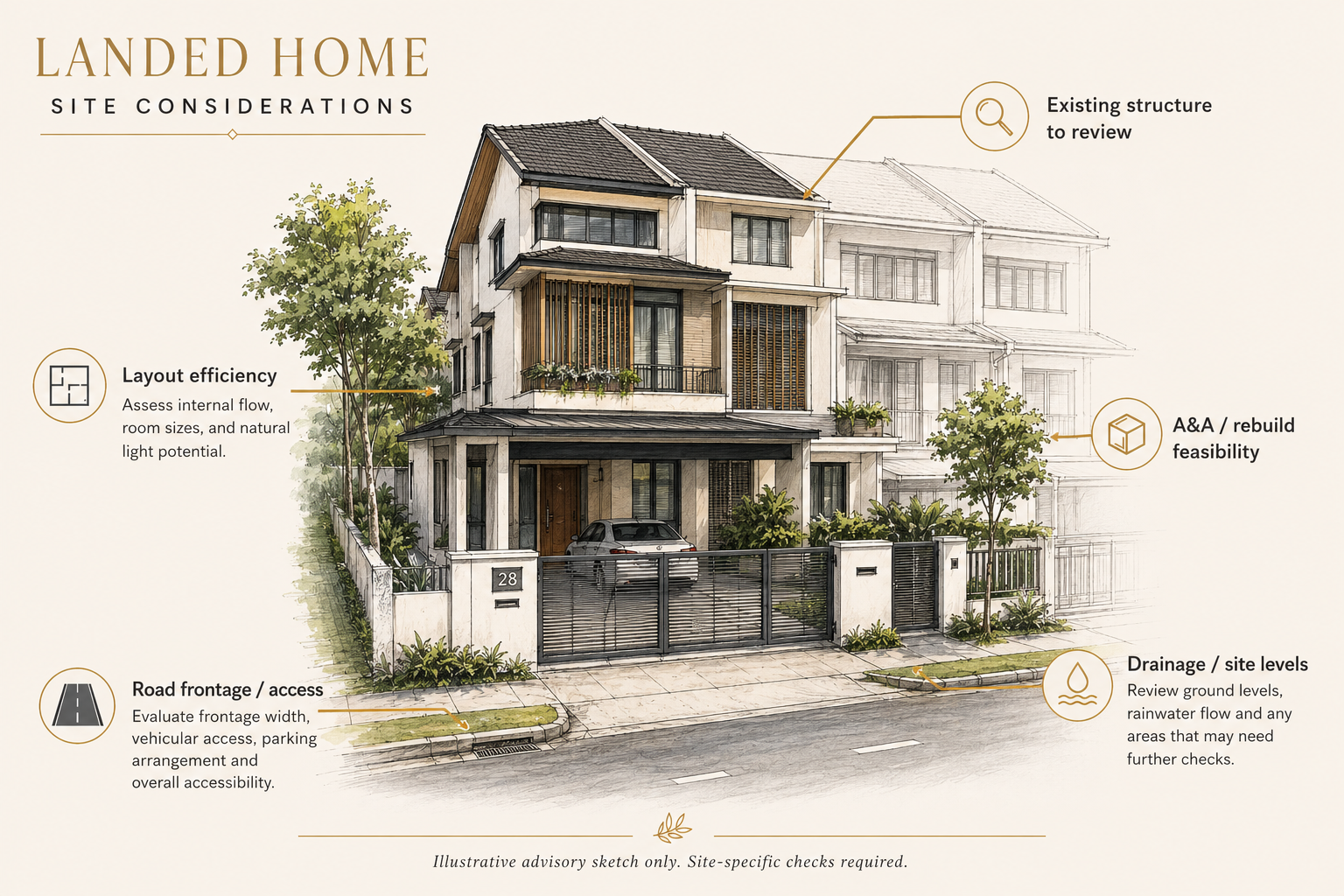 Landed home site considerations illustration